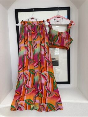 Beach Riot Pink Orange Green Tropical Two-Piece Skirt Set
